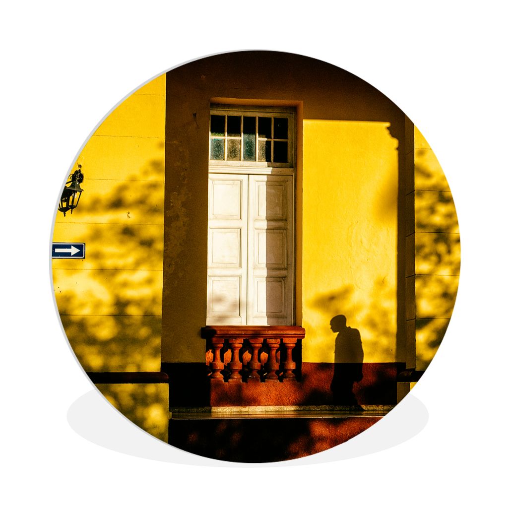 MuchoWow Rundes Wandbild - Runde Bilder Tür - Gelb - Architektur - Schatten Ø 30 cm Kreis Wanddekoration Kunststoff - Wandkreis - Wandschmuck -...