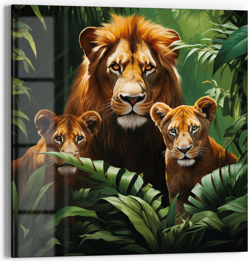 DEQOART Glasbild Echtglas 30x30 cm 'Dschungelkönige' Wandbild Bild modern Deko