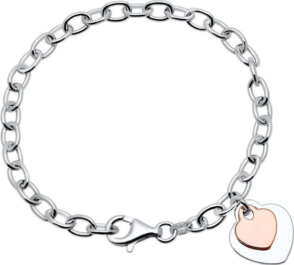 925er Silber Armband Herzen bicolor