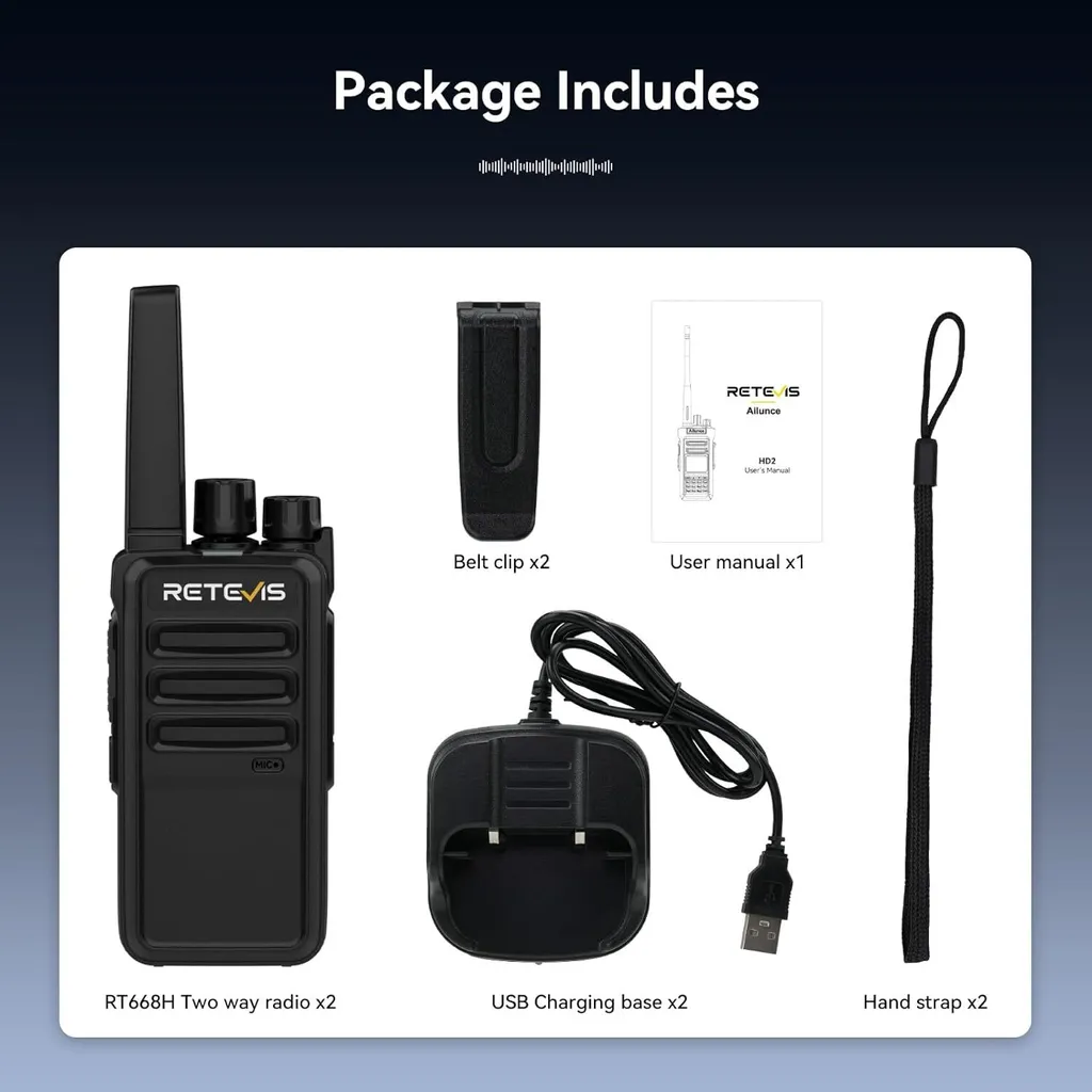 Talkie-Walkie Robuste RT668H avec Fonction VOX et Autonomie 1200 mAh Noir