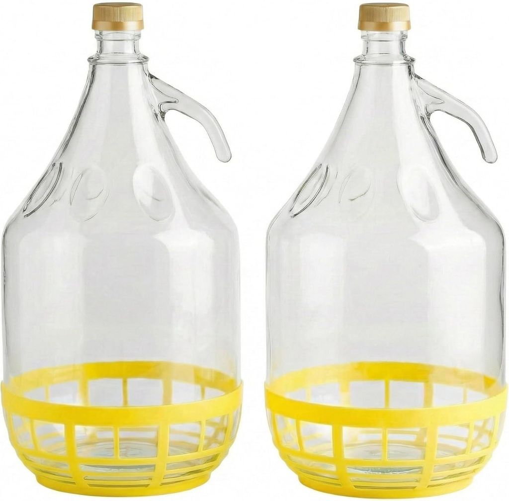 2 x 5L Glasballon (Gallone) mit Schutzkorb, Schraubverschluss & Henkel - Glasflasche für Wein, Gärung & Saft - EU-Qualität