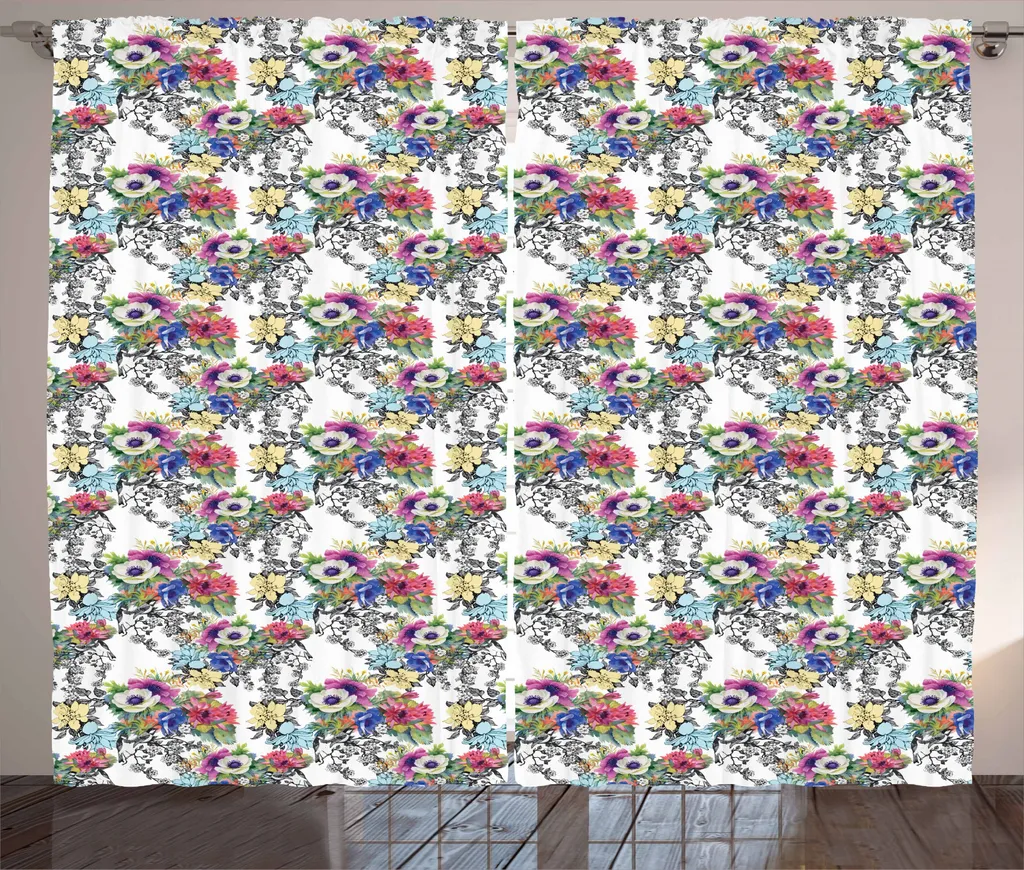 Tenda Rustica ABAKUHAUS Fiori Botanici 280x245cm per Soggiorno Classico