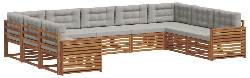 vidaXL Outdoor-Sofagarnitur mit Kissen 9 pcs Natürlich und Hellgrau