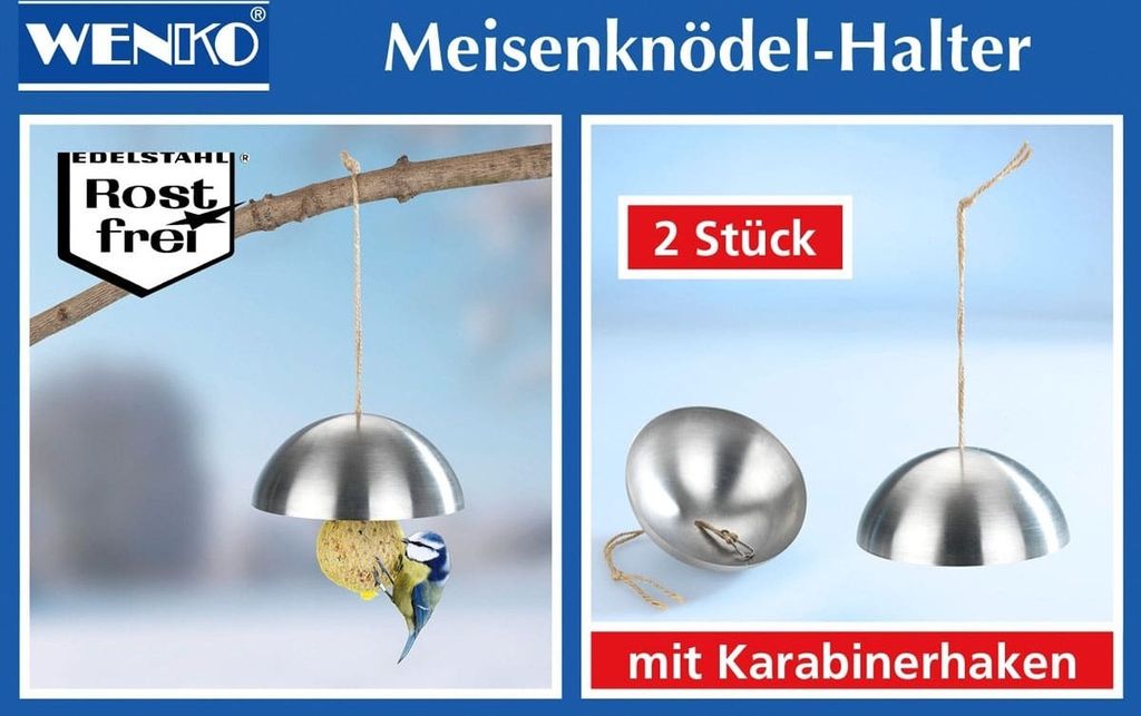 Maximex Meisenknödel-Halter Edelstahl 2er, Wetterbeständige Halterung für Meisenknödel, Hält Futter trocken & schimmelfrei, Aus 100% rostfreie...