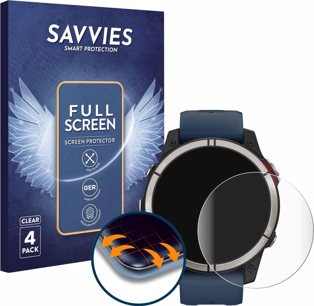 4x Savvies Fullscreen Schutzfolie für Garmin quatix 7 Produktbild 