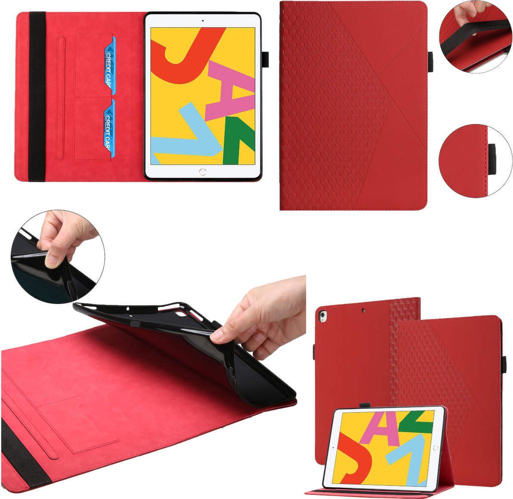 Für Apple iPad 10.2 7. / 8. / 9. Gen Rot Kunst Leder Hülle Tablet Tasche Etuis