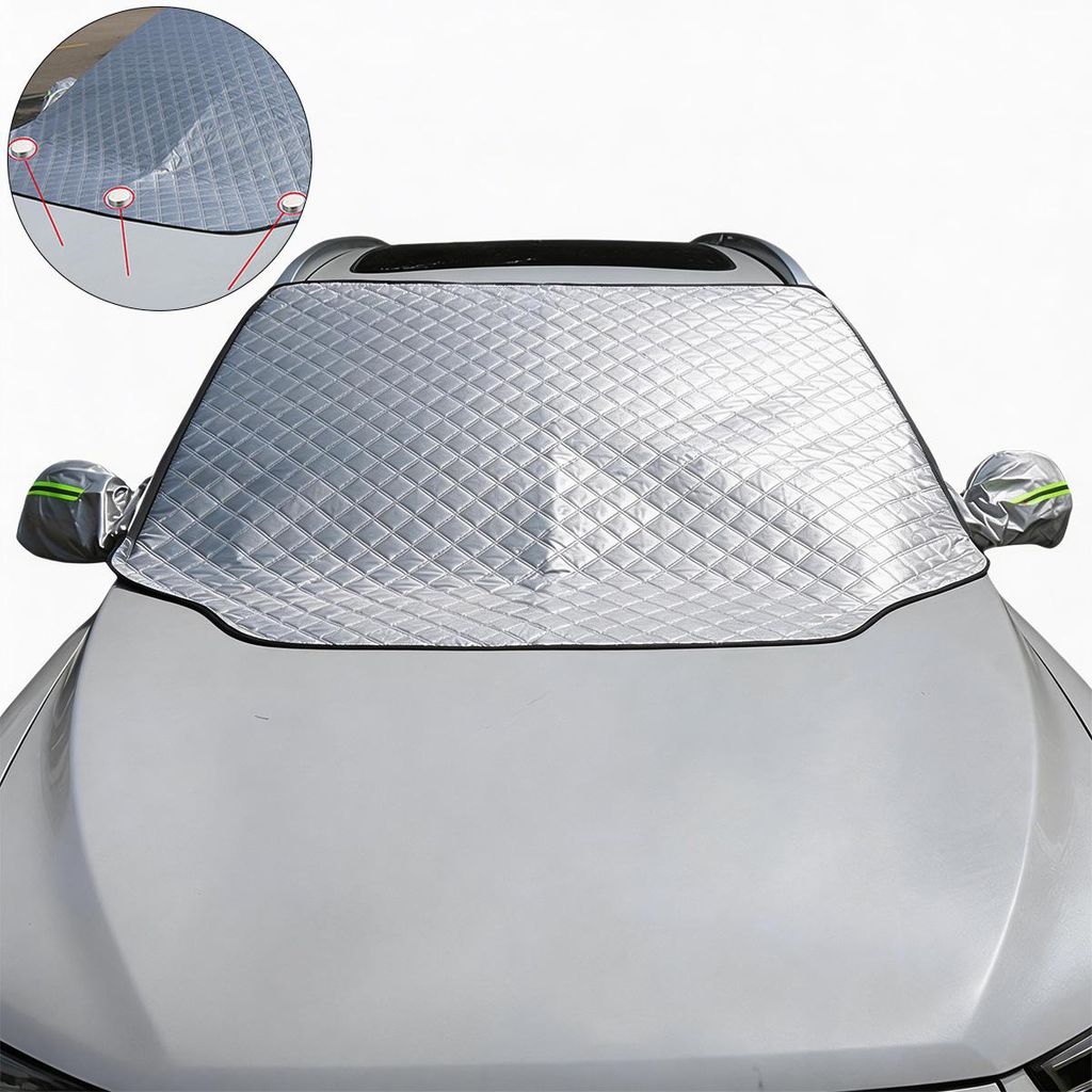 Auto Windschutzscheibenabdeckung 4-lagig, Winter Eisschutz & Sonnenschutz, magnetisch mit 3 Magneten, faltbar, universell für Auto SUV