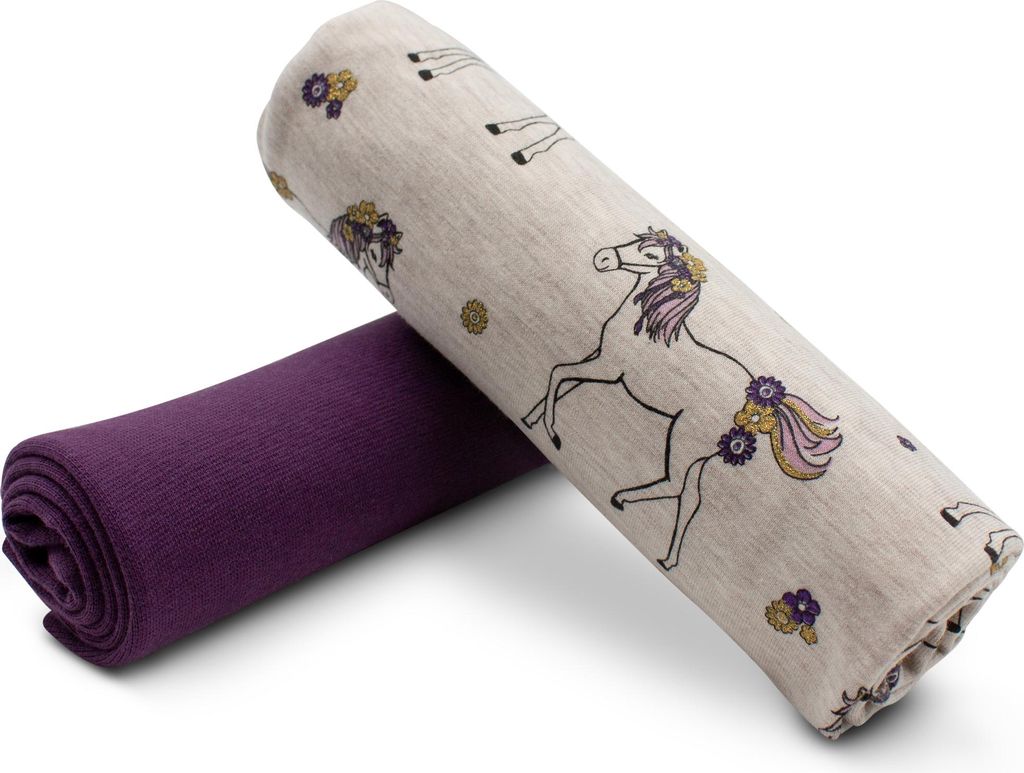 Stoffpaket 0,5m Jersey + 0,5m Bündchenstoff Meterware zum Nähen von Kinderkleidung Kinderstoff 100 Jerseystoff Set 58 Glitzer Pferd