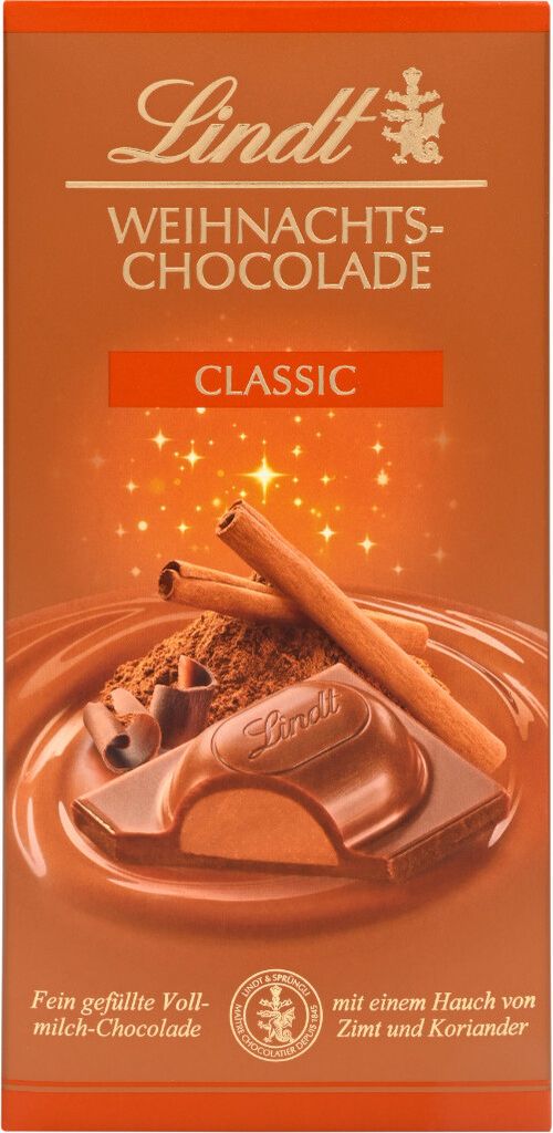 Lindt Weihnachtschocolade Classic mit Zimt und Koriander 100g 4er Pack