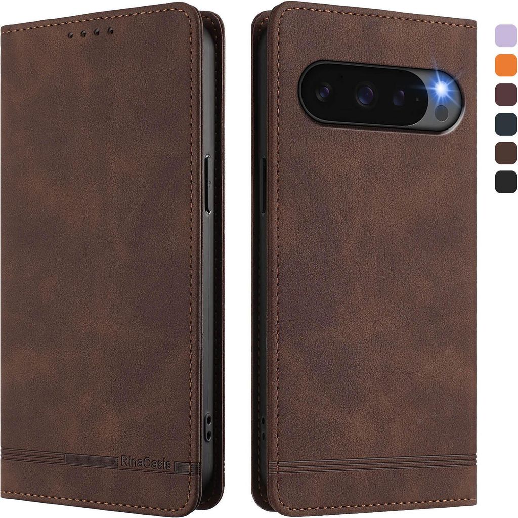 Hülle für Google Pixel 9/Pixel 9 Pro/Pixel 10/Pixel 10 Pro, Retro Kunstleder Ständer Klapphülle mit Kartenfächer und Magnetische Braun