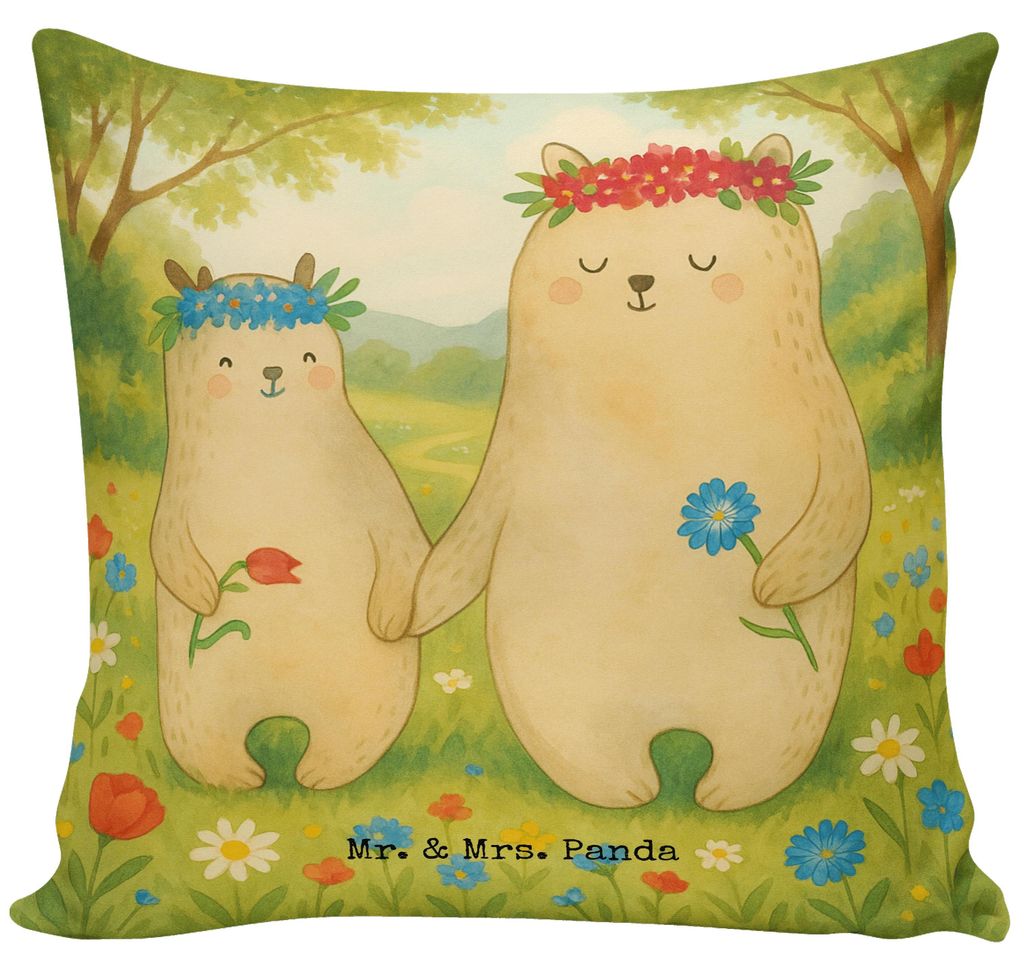 Mr. & Mrs. Panda zier kissen Bären mit Blumenkranz Design - Weiß - Geschenk, Mama, Deko, Töchter, für sofa, 40x40, couch, Bruder, Family, Sofak...