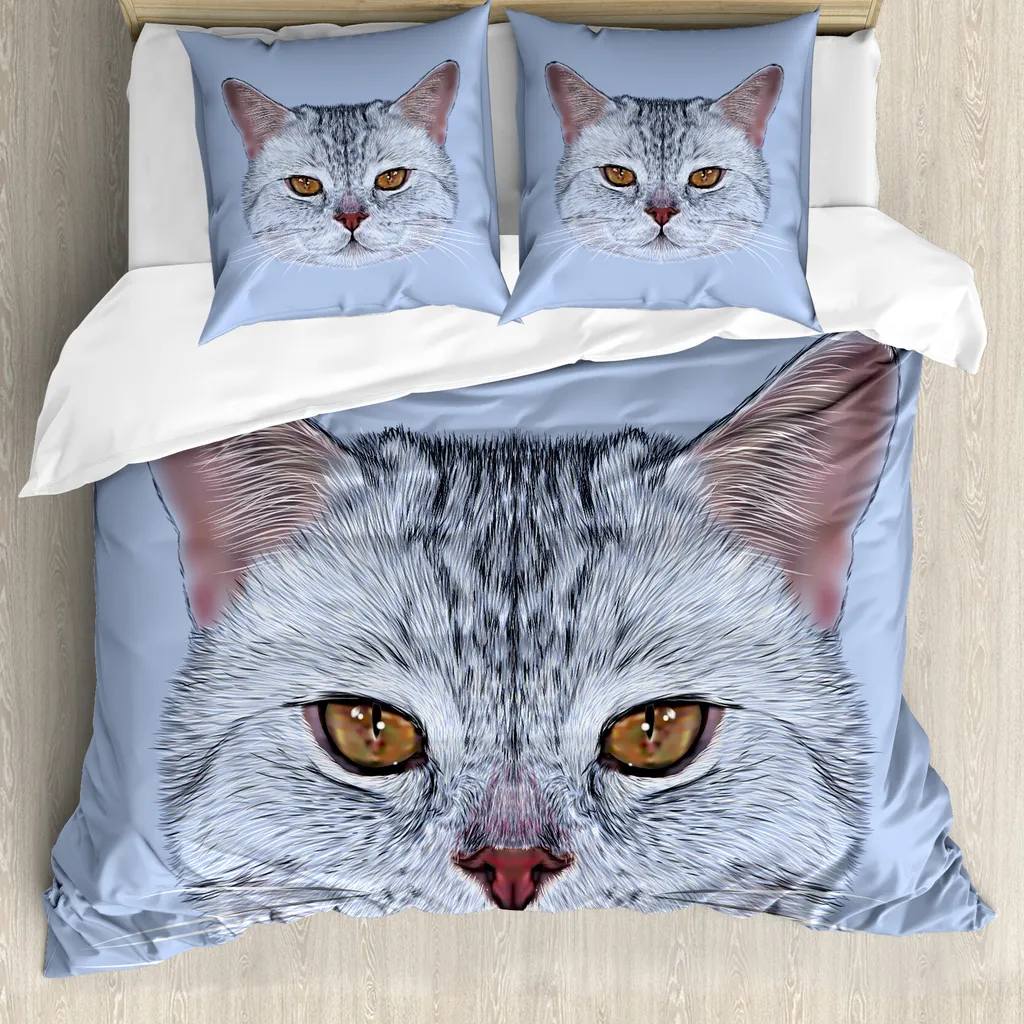 Set Letto Matrimoniale ABAKUHAUS Azzurro: Igiene e Comfort Gatto Hipster