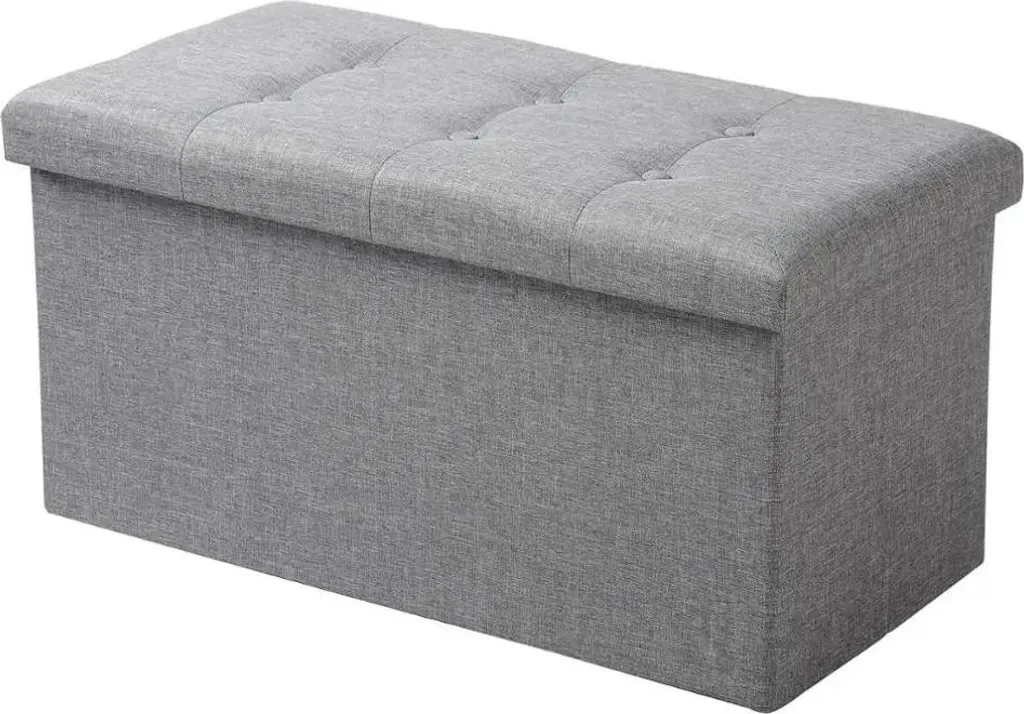 Pouf de rangement pliable 80L gris clair en lin - Banc 76x38x38 cm
