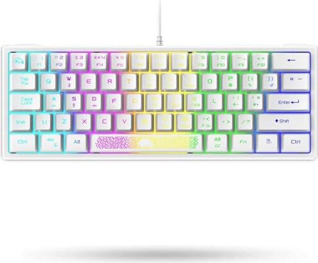 Lexonelec K61 60% White Gaming Keyboard Mini PC RGB Lighting - UK Layout QWERTY Mechanical Feel Ergonomie Anti -Ghosting Double Shot Keycaps Laptop