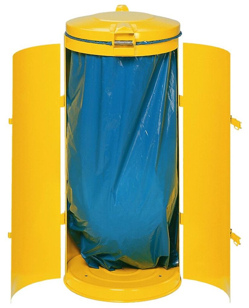 Robuster Abfallsammler mit Deckel & Doppeltür | 150 Liter, HxBxT 98x50x50cm | Stahl | Gelb
