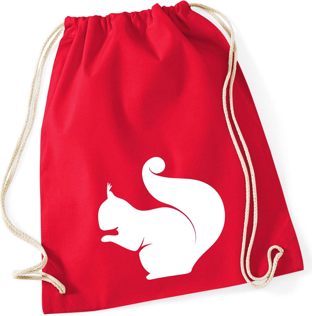 Huuraa Turnbeutel Eichhörnchen Silhouette 12 Liter Classic Red Baumwolle Rucksack Geschenkidee