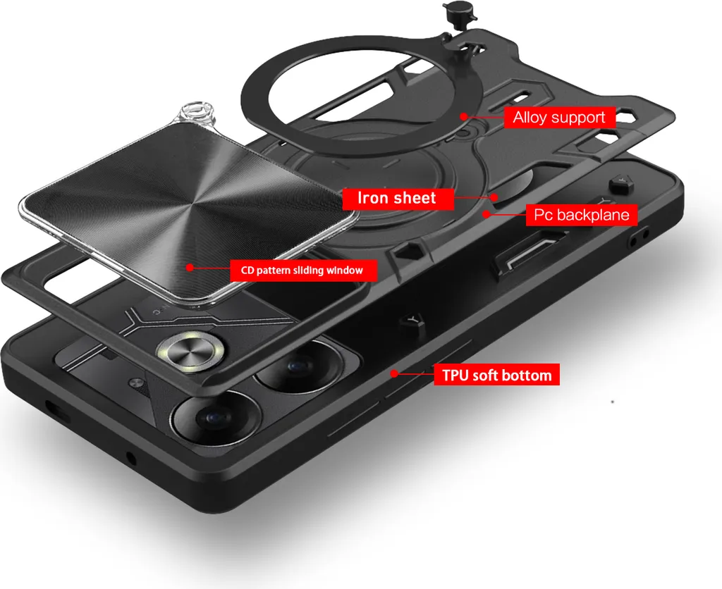 Custodia Tecno Pova 6 4G: Cover Blindata Argento con Anello e Protezione - 3