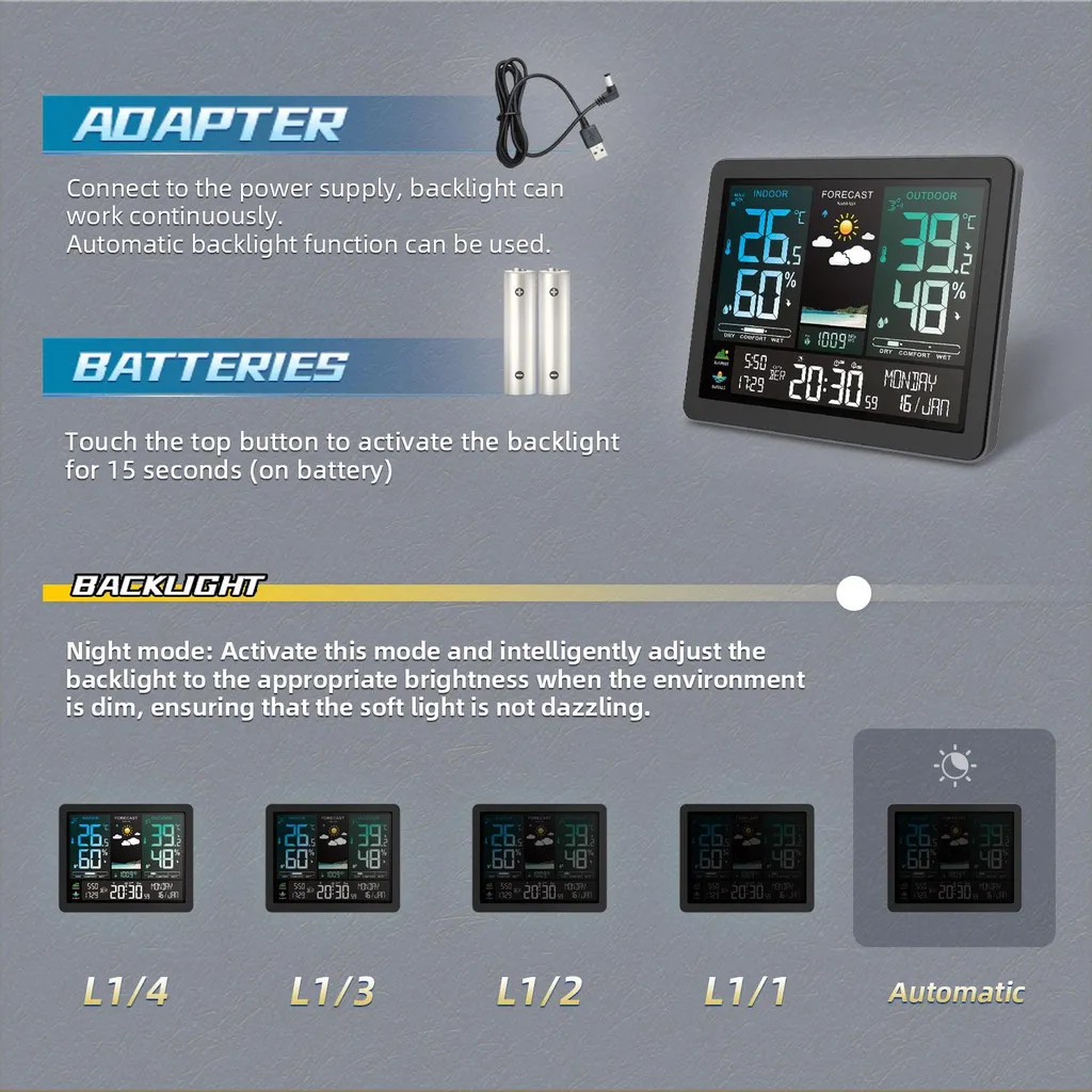 Station météo électronique multifonctions pour bureau à domicile ABS
