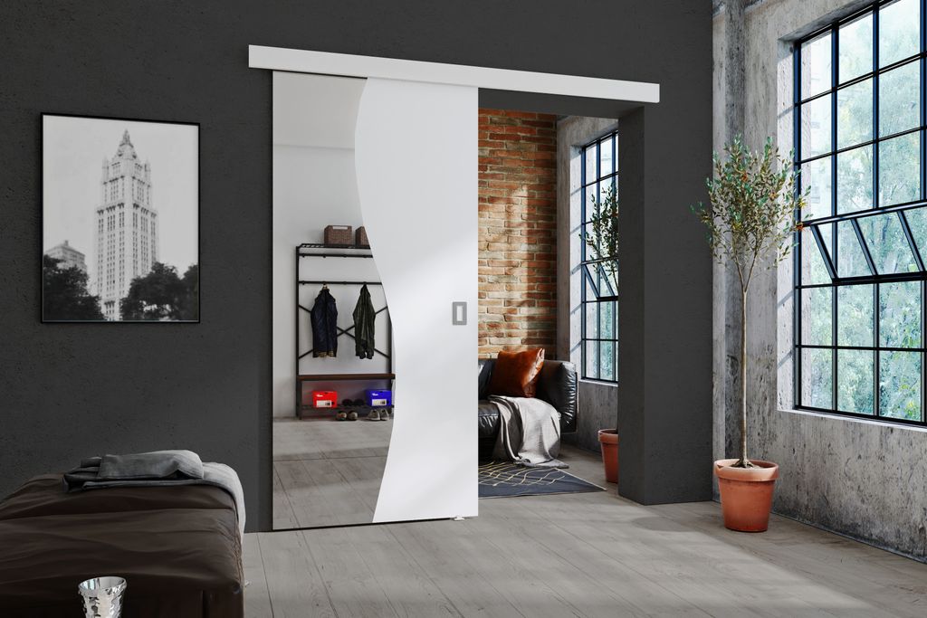 KIER FURNITURE Schiebetüren mit Spiegeln FALA - 76x205x1,6 cm - Weiß