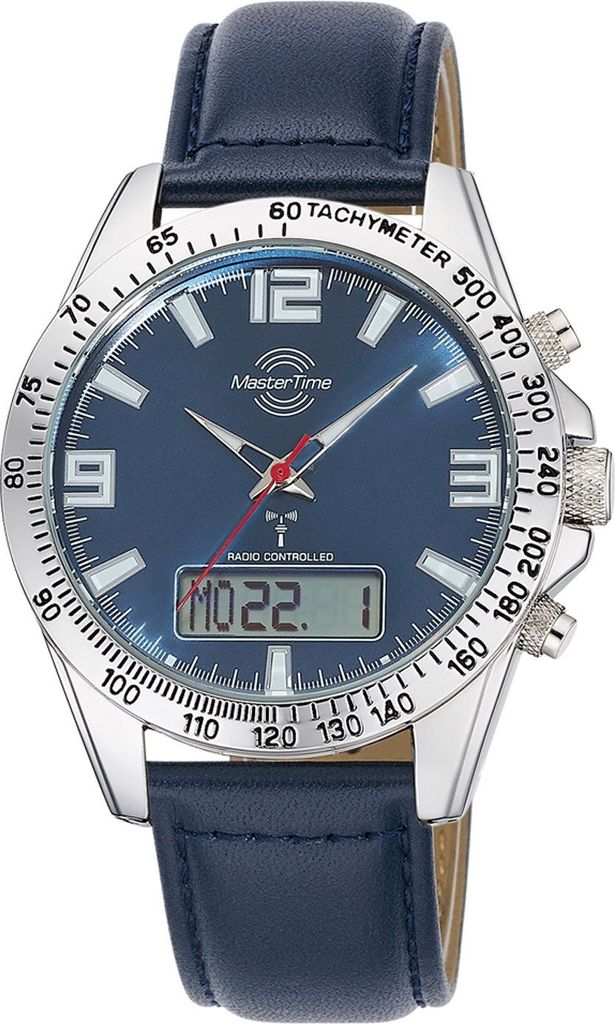 Master Time MTGA-10876-32L Funk-Herrenuhr Sporty Big Date Leder Blau 1