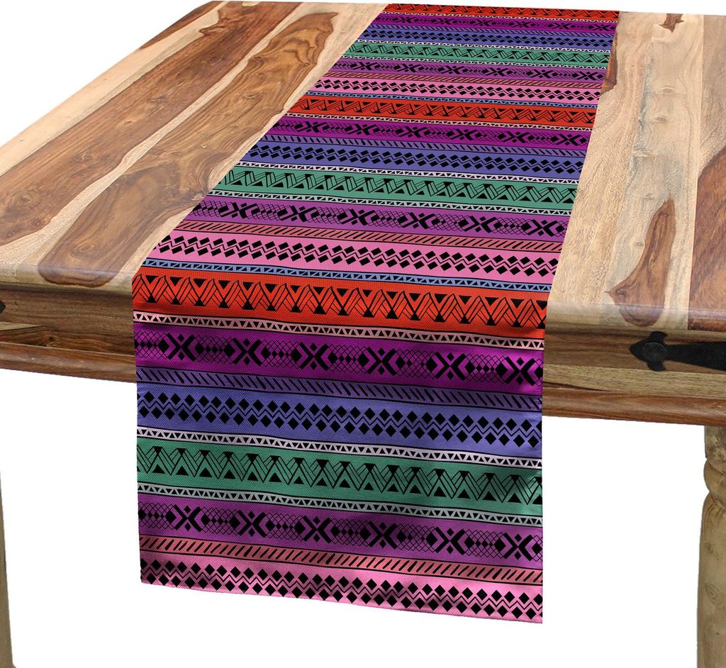 ABAKUHAUS asiatisch Tischläufer, Geometrisches abstraktes Stammes- Muster auf horizontaler bunter Streifen-Gekritzel-Art Retro, 40 x 180 cm, Mehrf...
