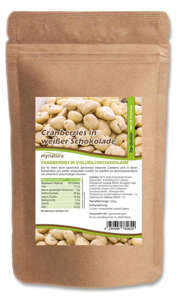Mynatura Cranberries in weißer Schokolade – in Produktbild 
