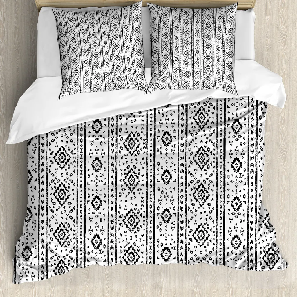 Set Copripiumino Bianco e Nero ABAKUHAUS - Design Azteco 200x200