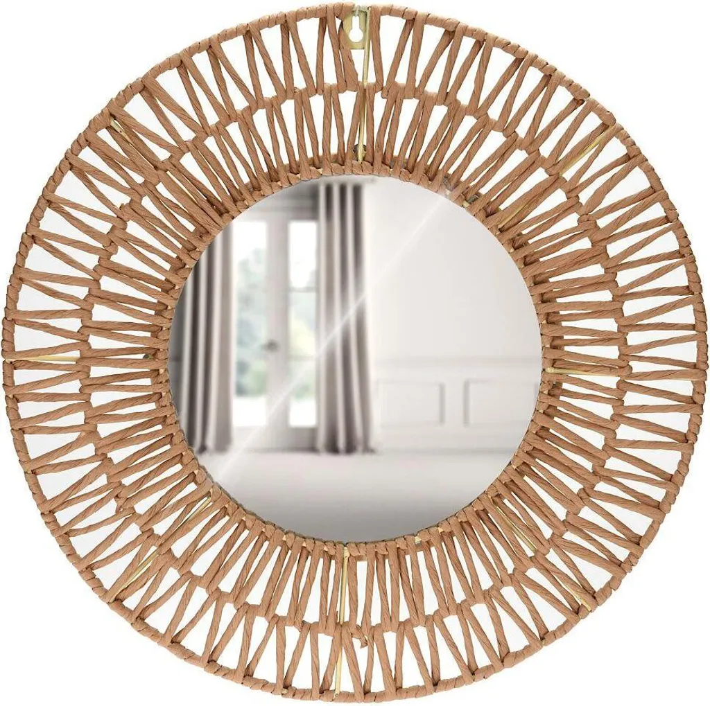 Miroir rond avec cadre en papier tressé gris 50cm pour décoration murale