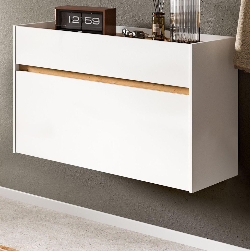 Schuhkipper "Borga" in weiß und Artisan Eiche Schuhschrank hängend 110 cm