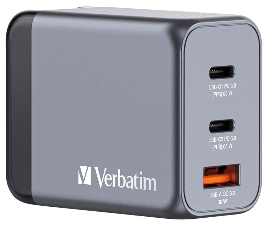 Verbatim GNC-64 GaN Charger 65W 2xUSB-C PD, 1xUSB-A QC 3.0 Produktbild 
