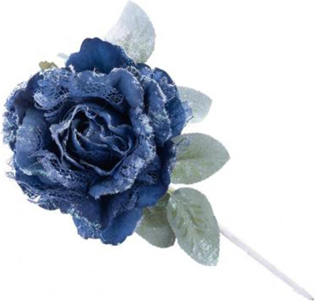 MAGICHOME WEIHNACHTSBLUME, Pfingstrose mit Blatt, blau, 23 cm