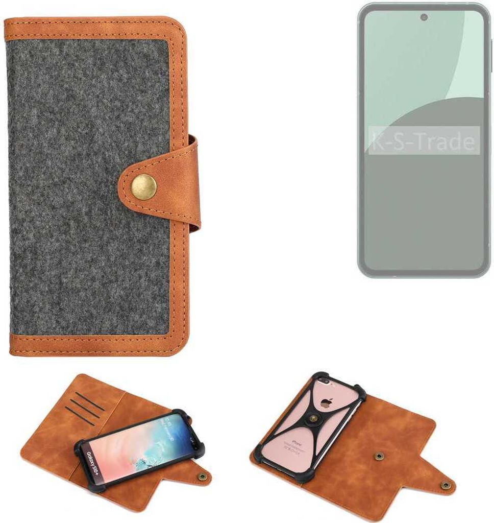 K-S-Trade Schutzhülle Handyhülle kompatibel mit Sharp Aquos Sense9 Filz Hülle Kunst-Leder dunkelgrau braun (1x)