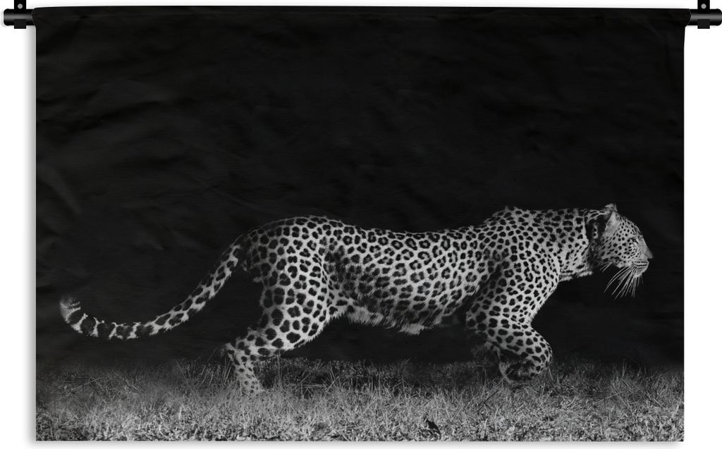 MuchoWow Wandteppich Wandbehang Wildtiere - Leopard - Gras - Schwarz - Weiß 60x40 cm Tapisserie Dekoration Wandtuch - Wanddekorationen