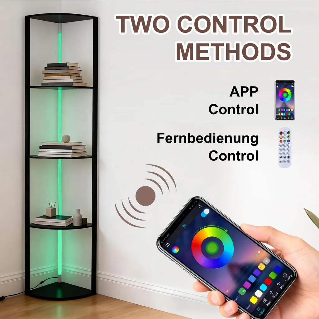 Lampadaire d'angle à étagères 5 niveaux 162 cm RGB avec télécommande