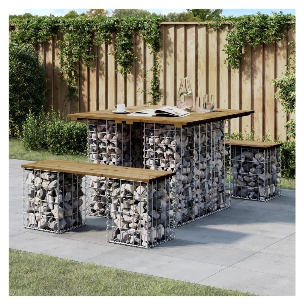 Sitzgelegenheit für den Außenbereich - Gartenbank im Gabionen-Design 100x102x72cm imprägniertes Kiefernholz