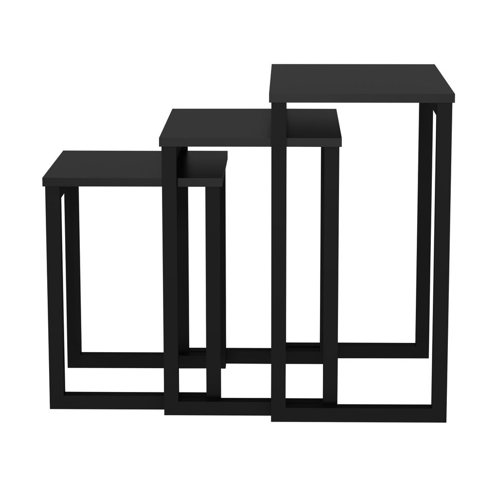 Robuster industrieller Beistelltisch in Schwarz im 3er-Set: Platzsparend mit Stil