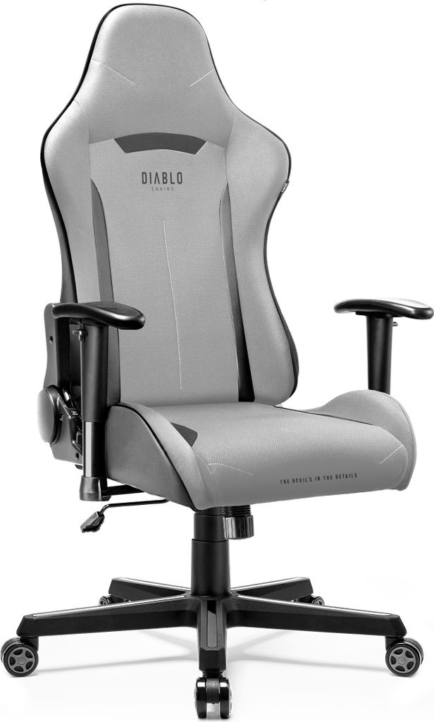Diablo X-ST4RTER Gaming Stuhl Chair Bürostuhl Schreibtischstuhl Ergonomisch Stoffbezug 2D Armlehnen Kippmechanismus, Farbe: Grau