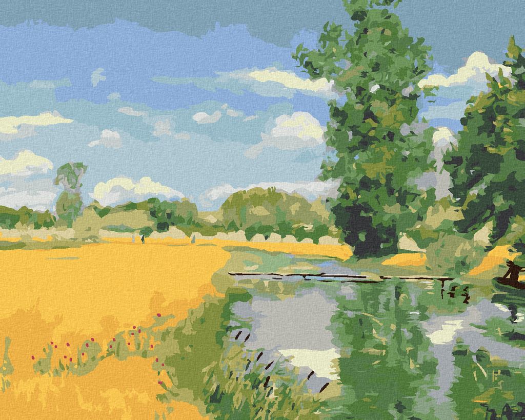 Zuty - Malen nach Zahlen - FLUSS, DER ZUR ERNTEZEIT DURCH DIE LANDSCHAFT FLIESST (H. A. BRENDEKILDE), 40x50 cm, ohne Keilrahmen