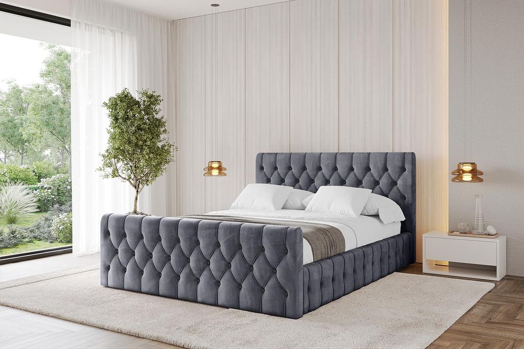 ALTDECOR Polsterbett mit Bettkasten - LARO-Z 140x200 Dunkelgrau - Bett mit Kopfteil, Boxbett ohne Matratze, Doppelbett mit Stauraum