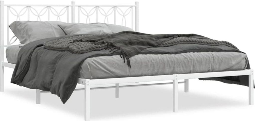 vidaXL Bettgestell mit Kopfteil Metall Weiß 160x200 cm
