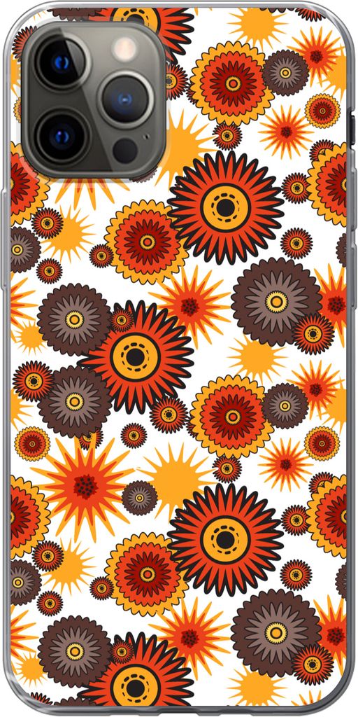 MuchoWow Handyhülle Schutzhülle Hülle für Telefoonhoesje iPhone 13 Pro Design - Retro - Orange - Blumen Silikon Softcase Handy Hülle - Handy...