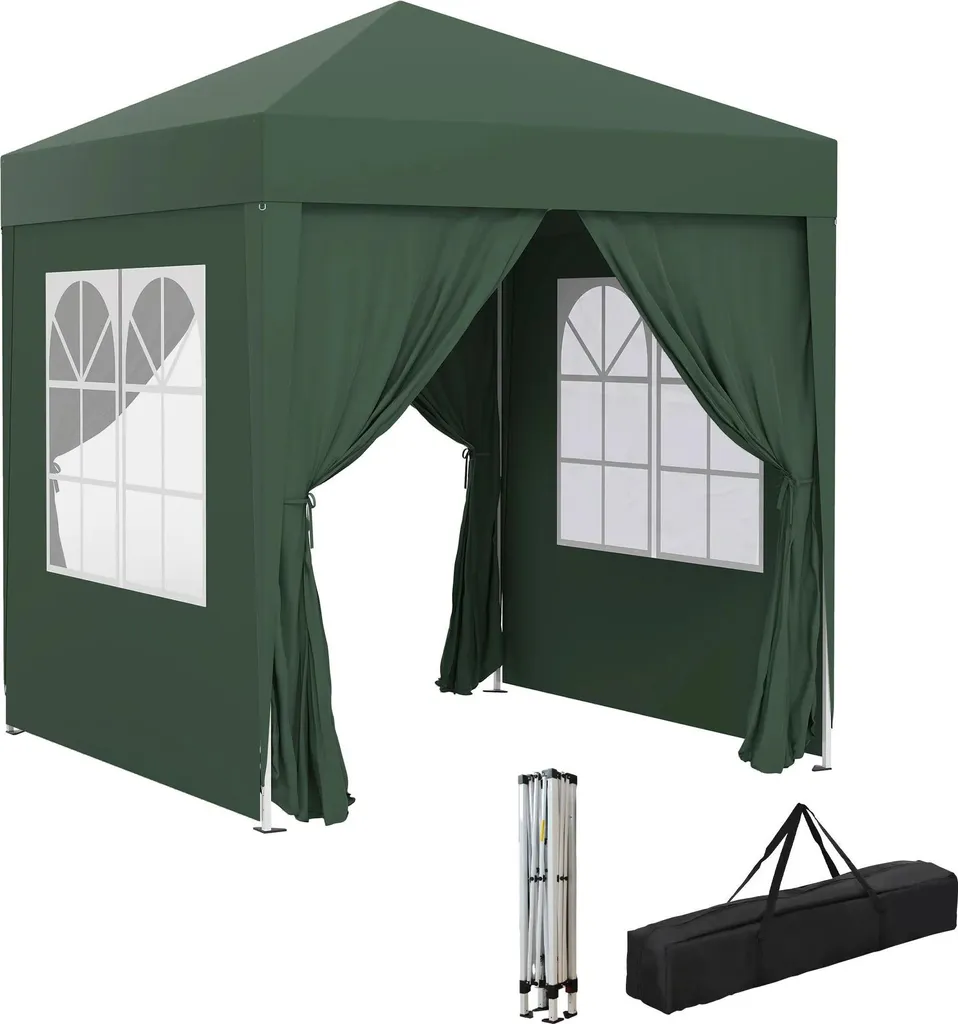 Barnum pliant 2x2m vert avec parois latérales amovibles et montage rapide
