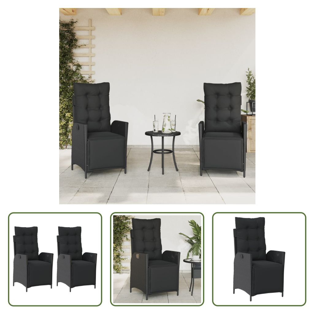 The Living Store Gartensessel mit Fußteil 2 Stk. Verstellbar Schwarz Poly Rattan