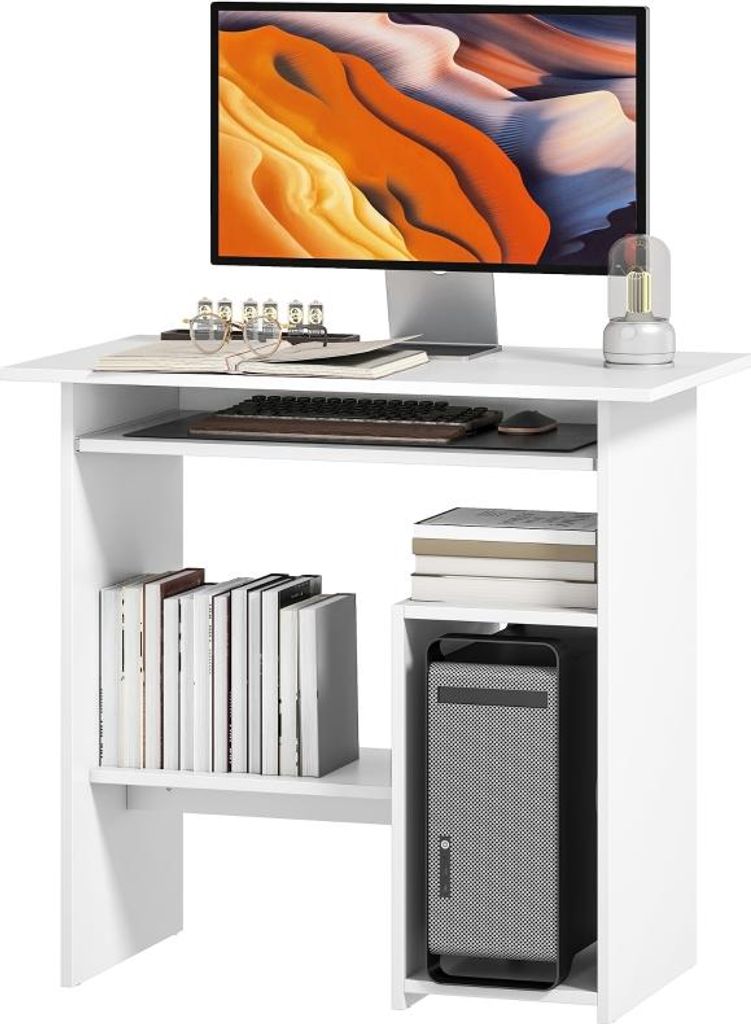Fortuna Lai Schreibtisch, 80 x 45 cm, Computertisch, Bürotisch mit Tastaturablage, offenen Fächern und Ablageflächen, Spanplatte, für Home Offi...