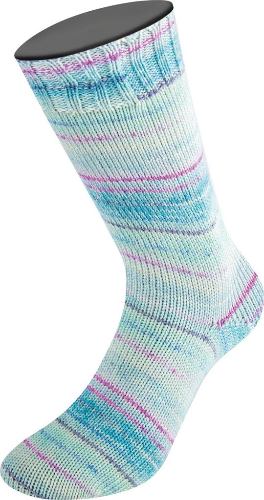Lana Grossa MEILENWEIT 100 g Merino Extrafine CREMOSO 4-fach Merino-Sockenwolle 420 m Farbe 4126 - Fuchsia/Blasslila/Türkis/Hell-/Weißtürkis/G...