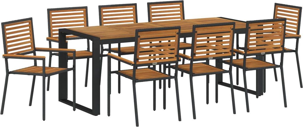 Möbel 9-teiliges Garten Essgruppe Schwarz Poly Rattan Akazie, Stapelbare Gartenstühle mit Kissen 2 Stück Schwarz Poly Rattan - Gartenstühle 336...