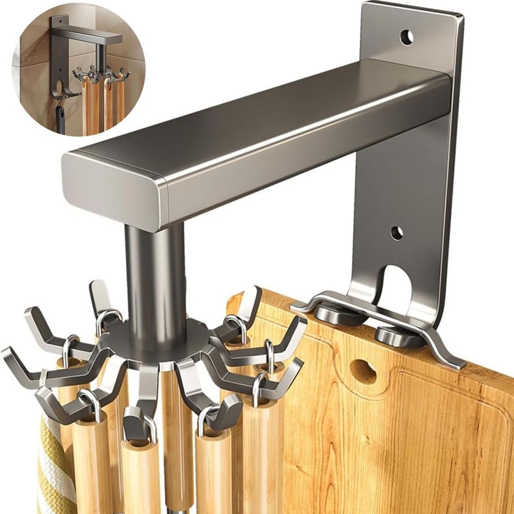 Küche Organizer, Multifunktionale 360° drehbar Küchenaufbewahrung, Utensilienhalter, Wandhaken Küchenutensilienhalter mit 10 Haken