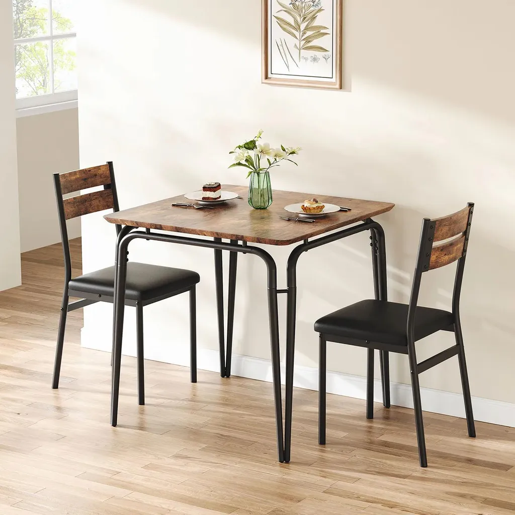 Ensemble table à manger 3 pièces avec 2 chaises rembourrées noir et bois