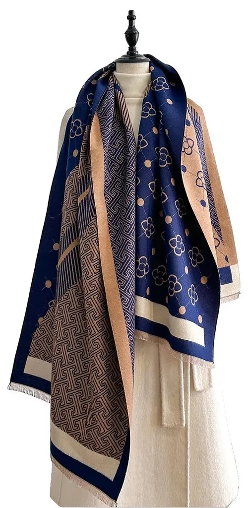 Écharpe de voyage bleue marine chaude en polyester, accessoire nomade
