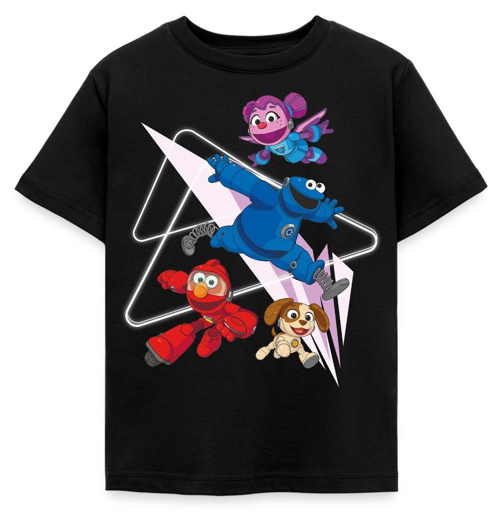Spreadshirt Mecha Builders Elmo Cookie Und Abby Kinderhelden Design Kinder T-Shirt, 110/116 (5-6 Jahre), Schwarz